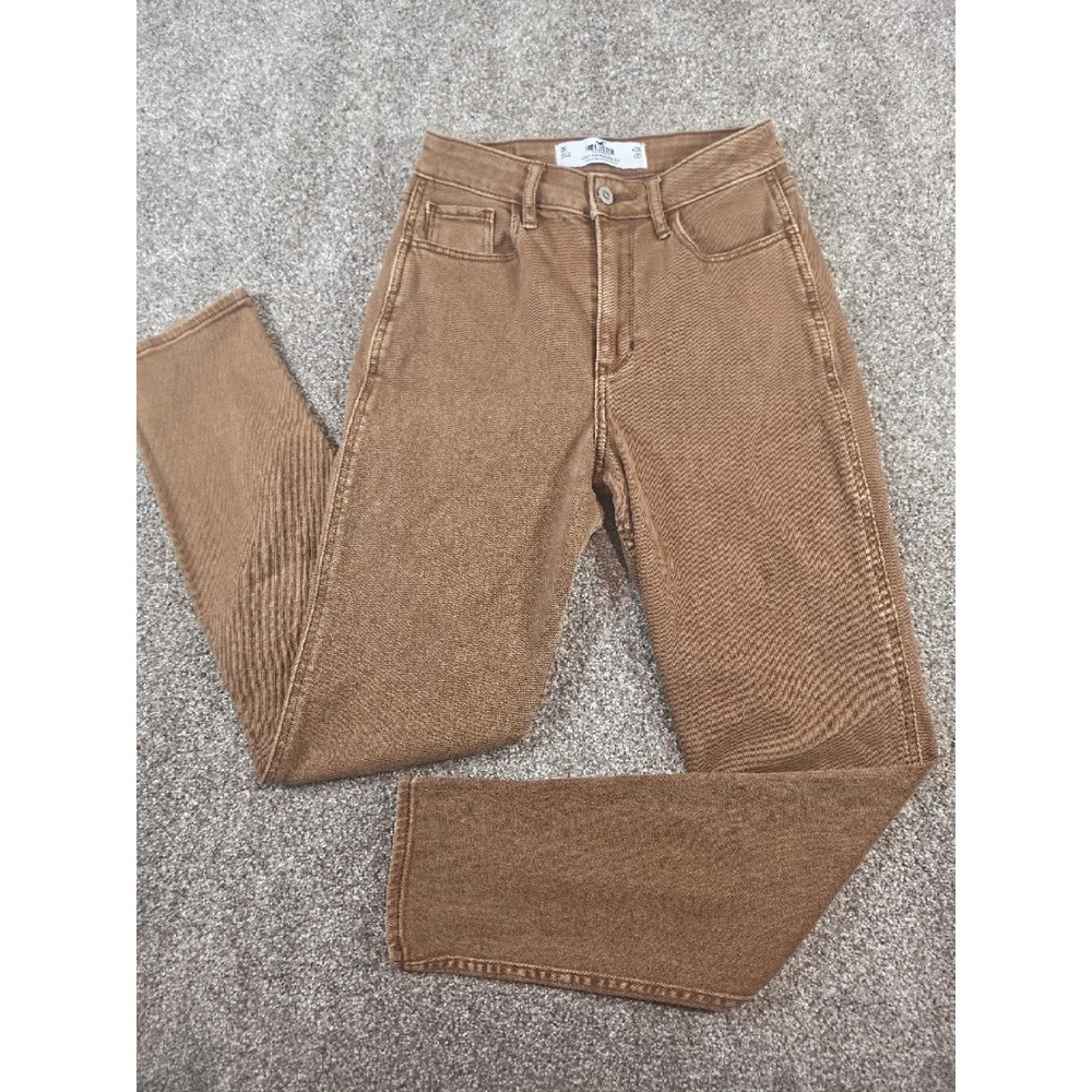 Hollister Curvy High-Rise Mom Jeans Tan Brown Vintage Stretch W24 L27 0R